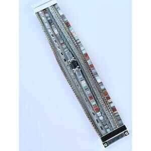 NIB Ryze Wrap Boho Style Vegan Leather Bracelet Silver Hardware